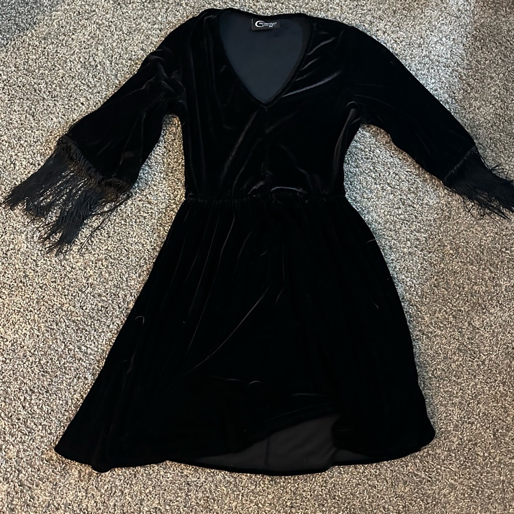 Midnight Hour Black Velvet Dress with Tassels